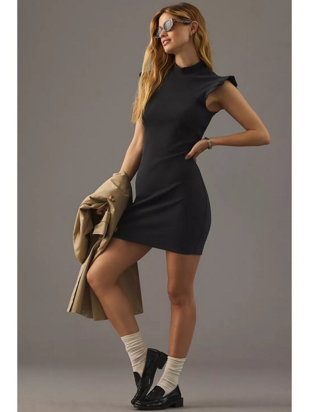 Daily Practice x Anthropologie Sz. L NWT Black Ruffle-Sleeve Mini Dress